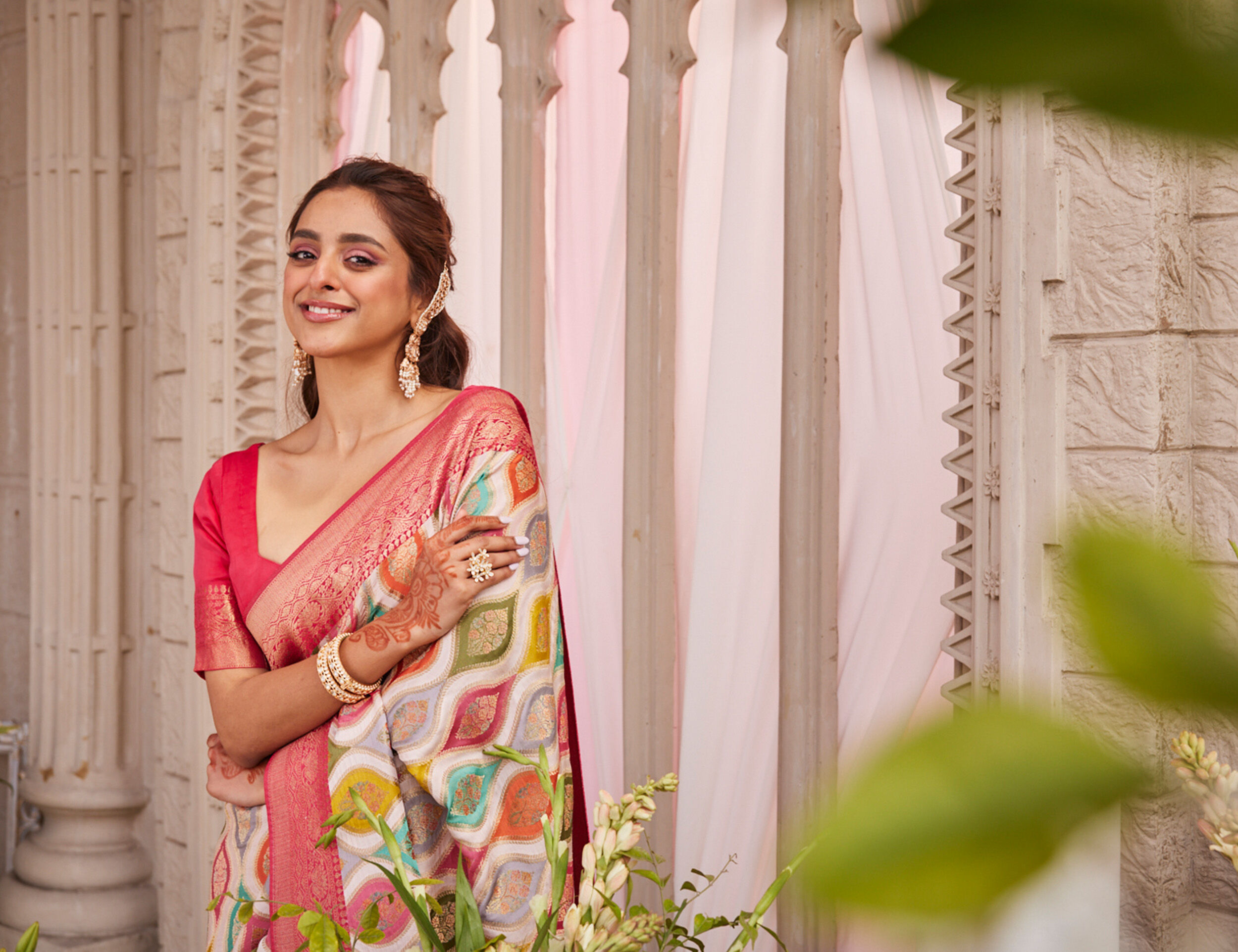 Women wearing Floral Patterned Saree